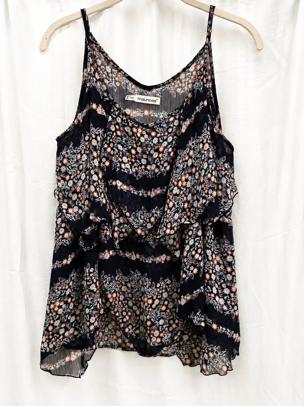 Maurices Black Floral Ruffle Cami Top